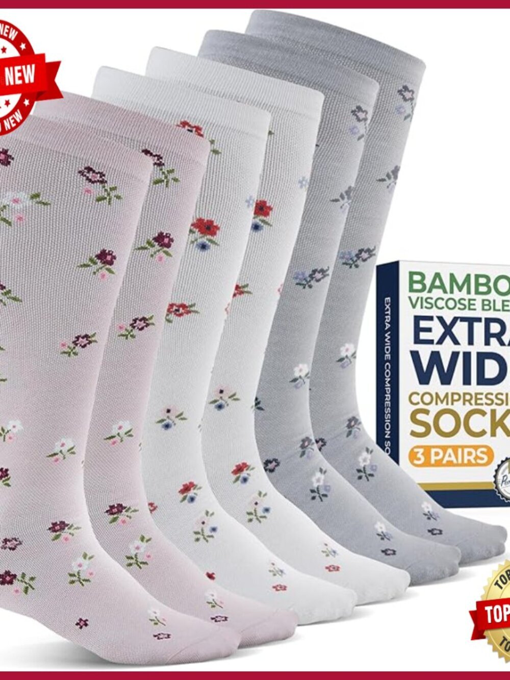 Plus Size Wide Calf Compression Socks Bamboo Viscose 3 Pairs